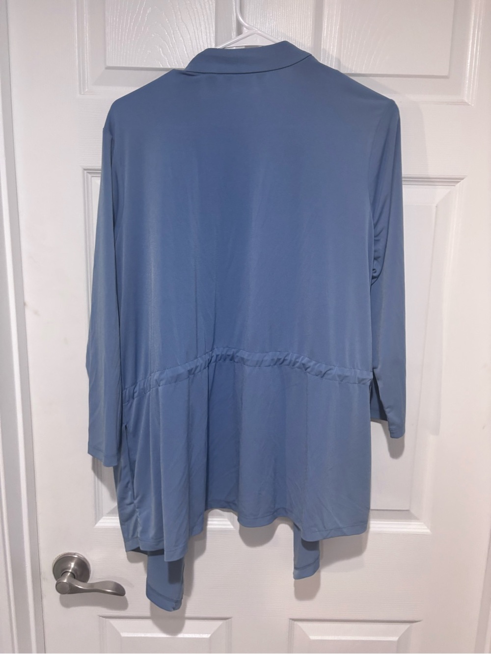 SUSAN GRAVER Liquid Knit Light Blue Open-Front Drape Cardigan w/Toggle Waist - Picture 3 of 9